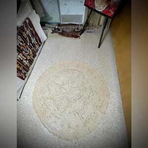 Beautiful Belgian Large Round Natural Color Solid Crochet Lace tablecloth